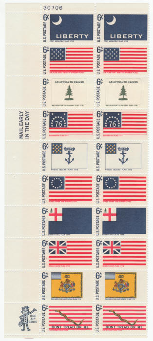Scott #1345 1354 10 Historic US Flags Plate Block