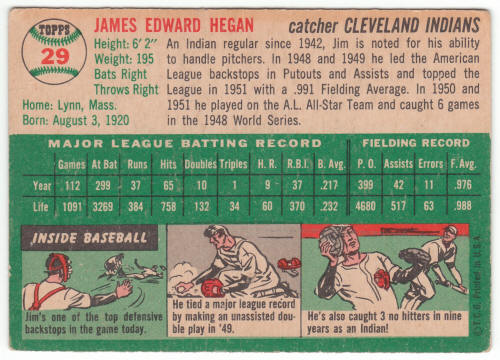 1954 Topps Jim Hegan #29 back