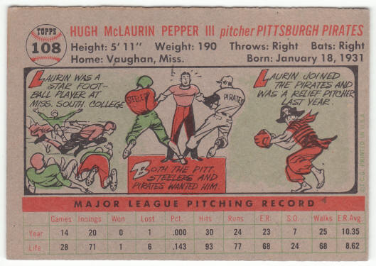 1956 Topps Baseball #108 Laurin Pepper