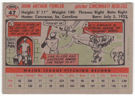 1956 Topps Baseball #47 Art Fowler