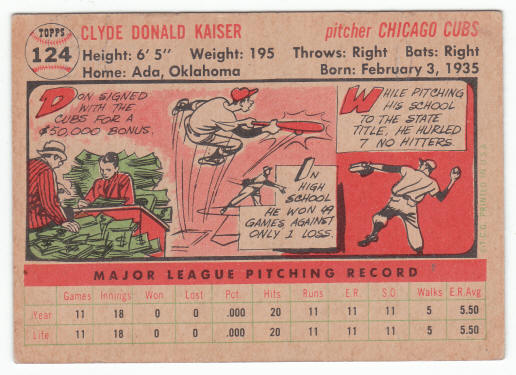 1956 Topps #124 Don Kaiser back