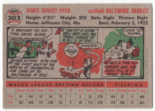 1956 Topps #303 Jim Dyck back
