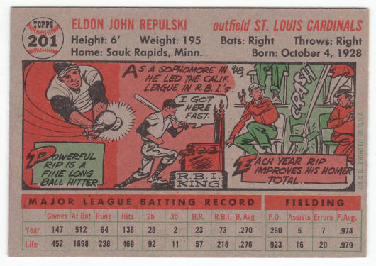 1956 Topps Rip Repulski #201 back