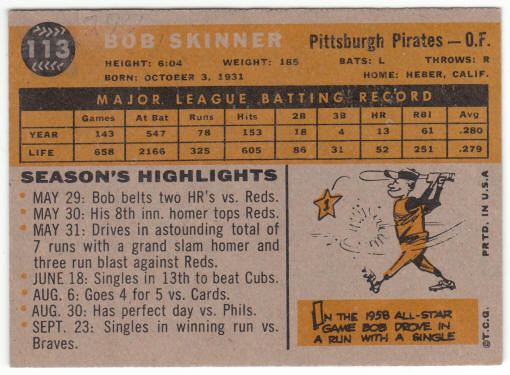 1960 Topps Baseball #113 Bob Skinner