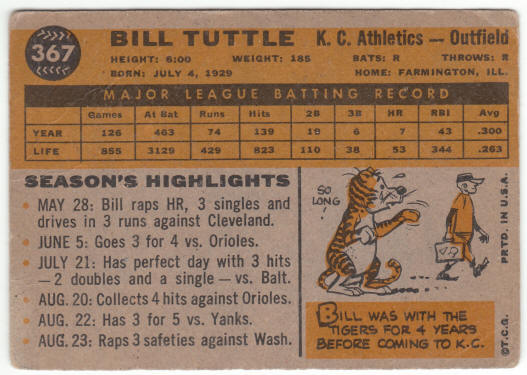 1960 Topps Baseball #367 Bill Tuttle