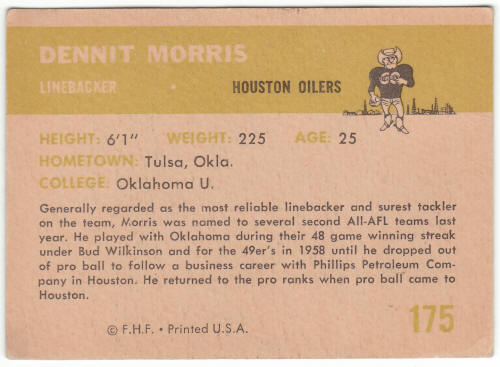 1961 Fleer Football #175 Dennit Morris Rookie Card