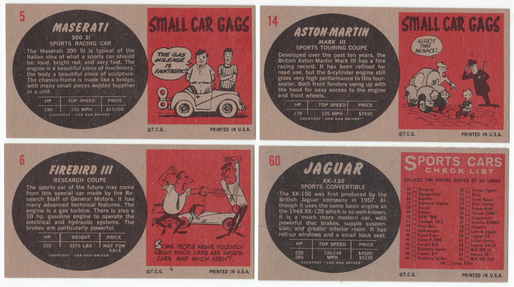 1961 Topps Sports Cars Trading Cards backs