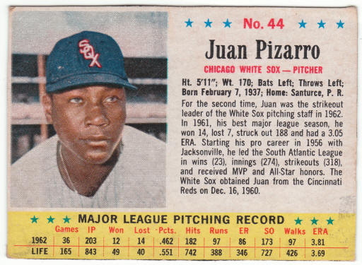 1963 Post Cereal #44 Juan Pizarro front