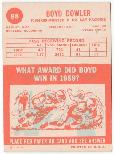 1963 Topps Football #88 Boyd Dowler