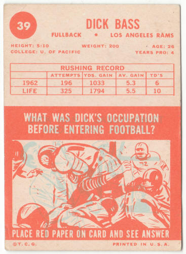 1963 Topps Football #39 Dick Bass