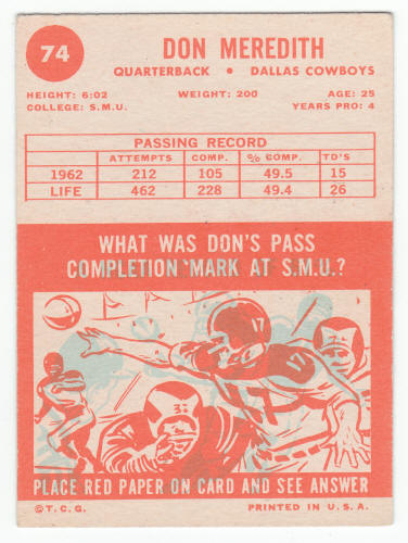1963 Topps Football #74 Don Meredith