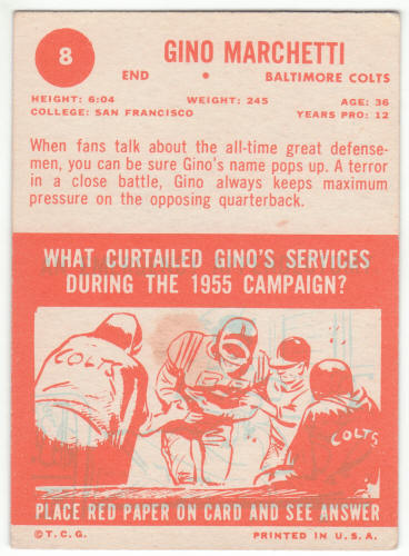 1963 Topps Football #8 Gino Marchetti back