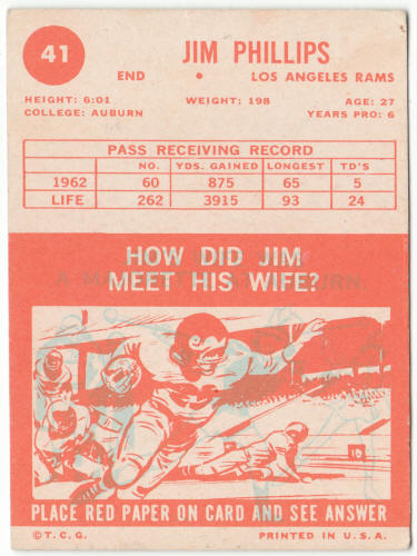 1963 Topps Football #41 Jim Phillips