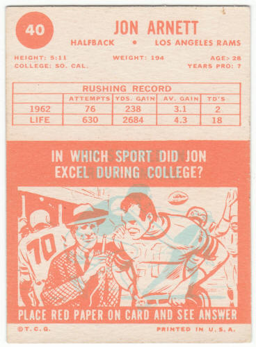 1963 Topps Football #40 Jon Arnett