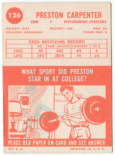 1963 Topps Football #126 Preston Carpenter