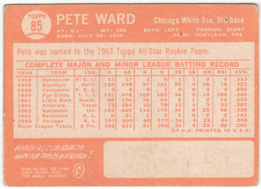 1964 Topps Baseball #85 Pete Ward