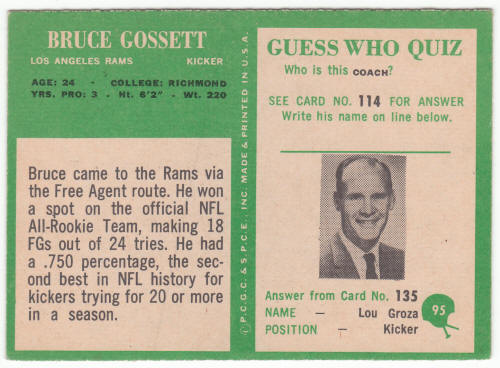 1966 Philadelphia Gum #95 Bruce Gossett Rookie Card back