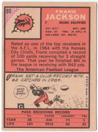 1966 Topps Football #80 Frank Jackson