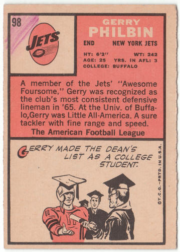 1966 Topps Football #98 Gerry Philbin