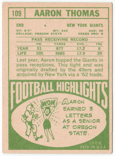 1968 Topps Football #109 Aaron Thomas
