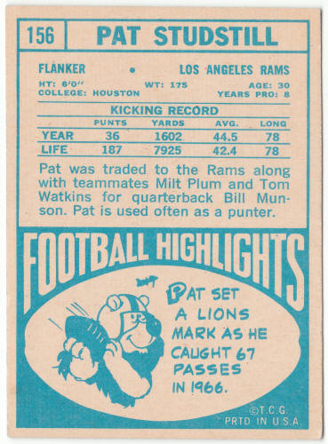 1968 Topps Football #156 Pat Studstill