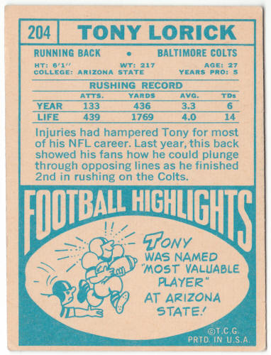 1968 Topps Football #204 Tony Lorick