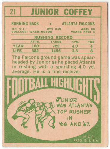 1968 Topps Football #21 Junior Coffey