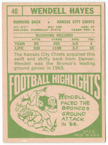 1968 Topps Football #40 Wendell Hayes