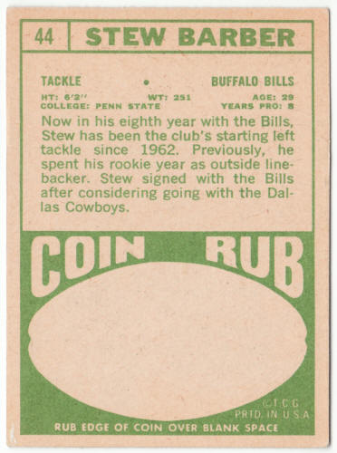 1968 Topps Football #44 Stew Barber