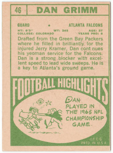 1968 Topps Football #46 Dan Grimm
