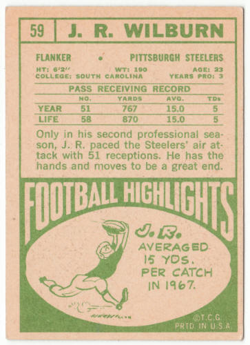 1968 Topps Football #59 J R Wilburn Rookie Card