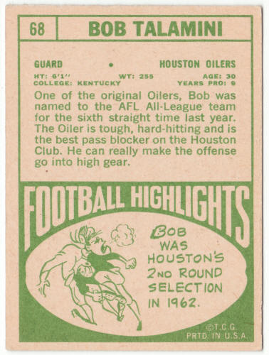 1968 Topps Football #68 Bob Talamini