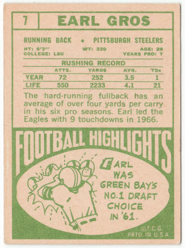1968 Topps Football #7 Earl Gros