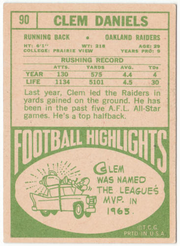 1968 Topps Football #90 Clem Daniels