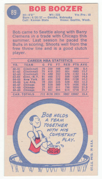 1969-70 Topps #89 Bob Boozer back