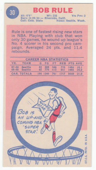 1969-70 Topps Bob Rule #30 Rookie Card back