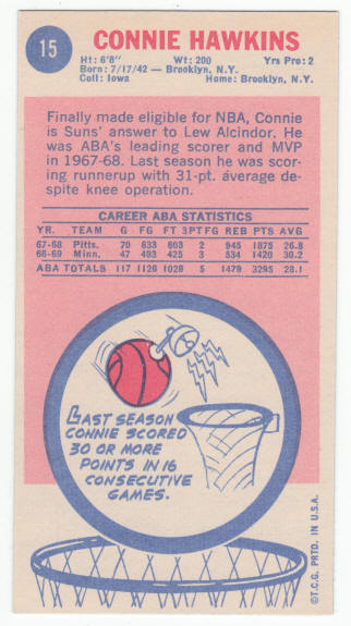 1969-70 Topps Connie Hawkins #15 Rookie Card