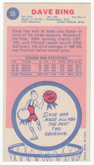 1969-70 Topps #55 Dave Bing Rookie Card