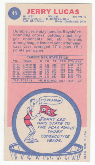 1969-70 Topps #45 Jerry Lucas Rookie Card
