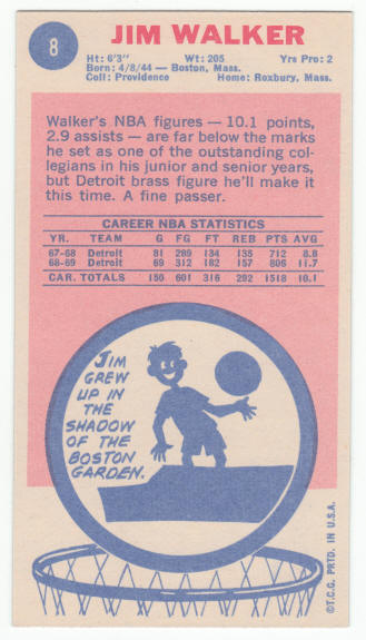 1969-70 Topps #8 Jimmy Walker rookie card back