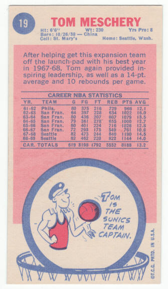 1969-70 Topps #19 Tom Meschery back