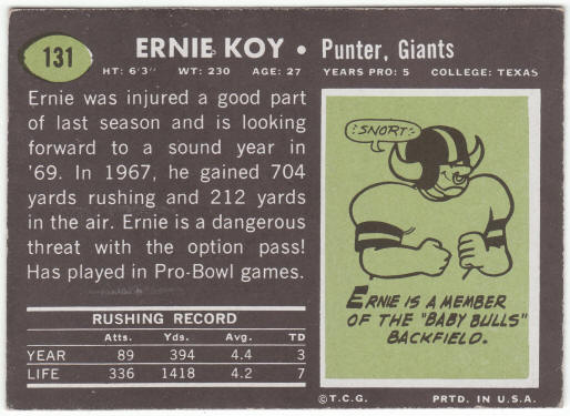 1969 Topps Football #131 Ernie Koy