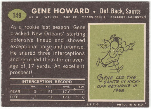 1969 Topps Football #149 Gene Howard Rookie Card
