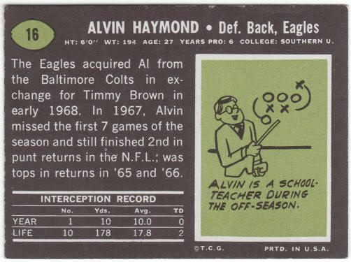 1969 Topps Football #16 Alvin Haymond
