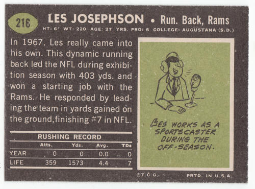 1969 Topps Football #216 Les Josephson