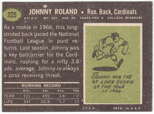 1969 Topps Football #225 Johnny Roland