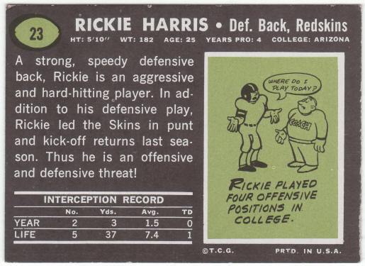 1969 Topps Football #23 Rickie Harris