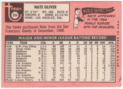 1969 Topps Baseball #354 Nate Oliver