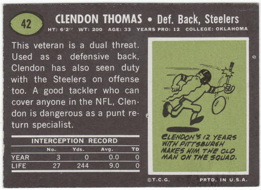 1969 Topps Football #42 Clendon Thomas