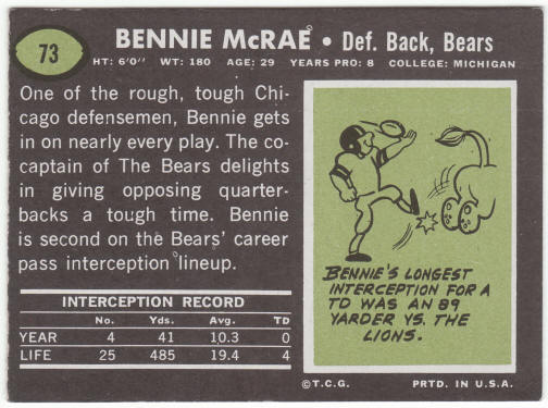 1969 Topps Football #73 Bennie McRae